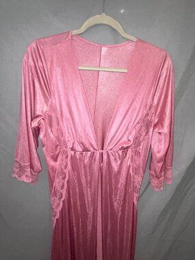 Vintage 1970's Texsheen Medium Women's Tie Front Rose Pink 3/4 Sleeve Robe